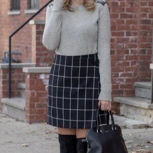 LOFT Mini Skirt Black Plaid Twee Academia Mod Minimal Goth Faux Wrap Skirt